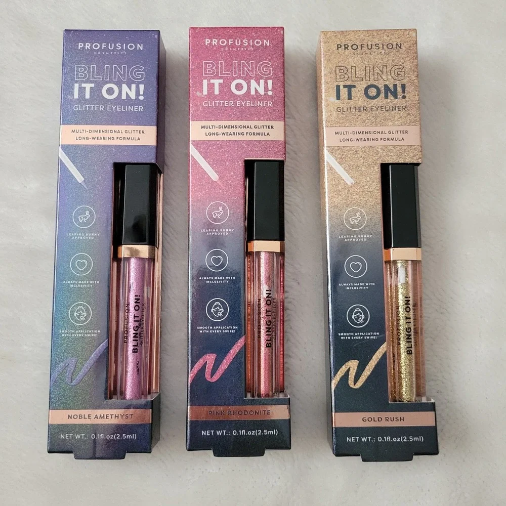 Profusion Bling It On Eyeliner Lot of 3 Noble Amethyst Pink Rhodonite Gold Rush
